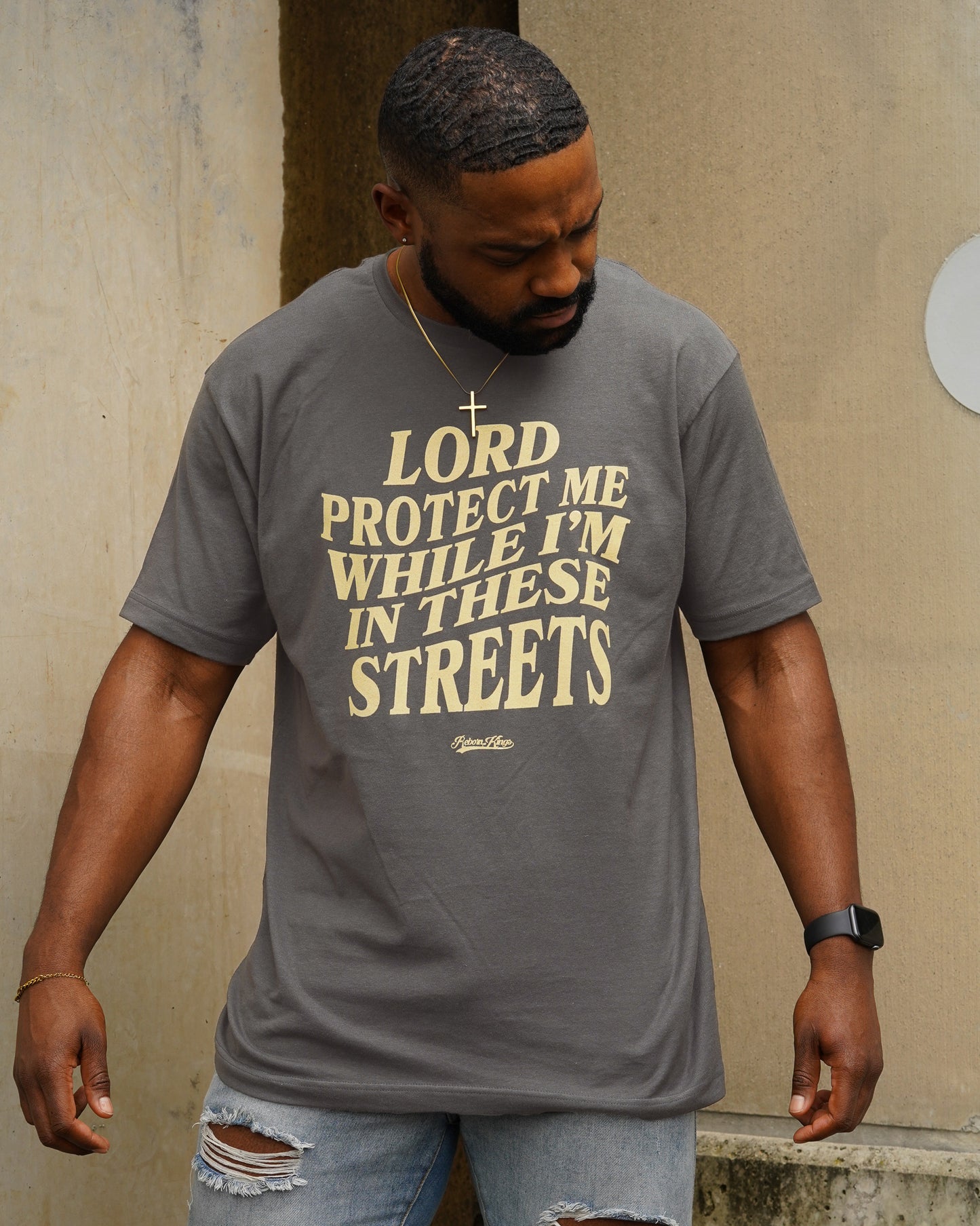 Lord Protect Me While I'm In These Streets Tee in Charcoal