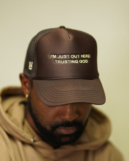 Trusting God Trucker Hat in Brown