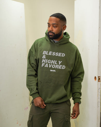 Blessed & Highly Favored Hoodie in Olive