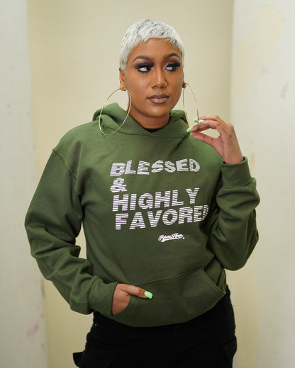Blessed & Highly Favored Hoodie in Olive