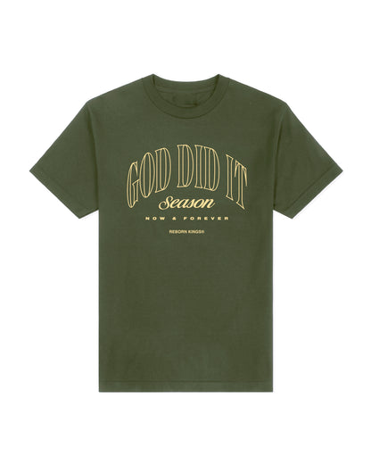 God Did It Tee in Army Green