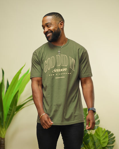 God Did It Tee in Army Green