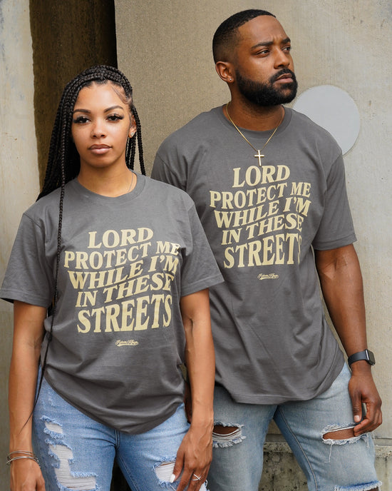 Lord Protect Me While I'm In These Streets Tee in Charcoal – Reborn Kings