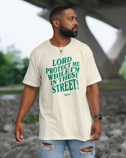 Lord Protect Me While I'm In These Streets Tee in Vintage White