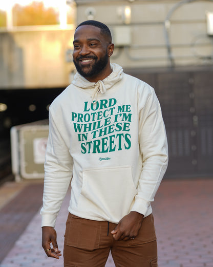 Lord Protect Me While I'm In These Streets Hoodie in Vintage White