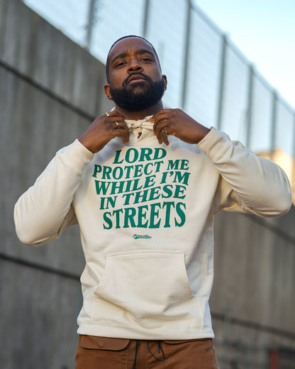 Lord Protect Me While I'm In These Streets Hoodie in Vintage White ...