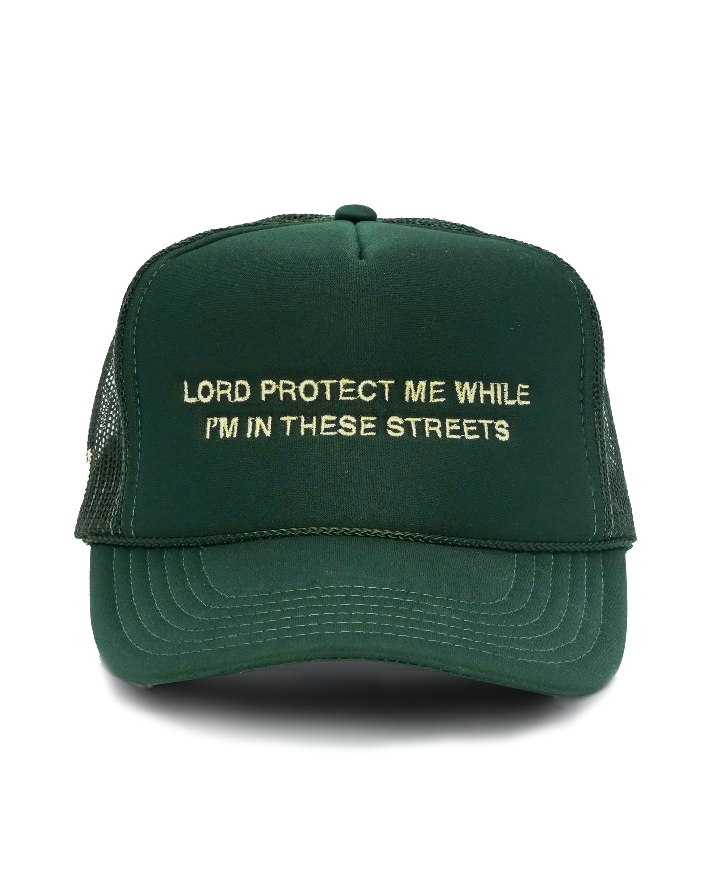 Lord Protect Me While I’m In These Streets Trucker Hat in Forest Green