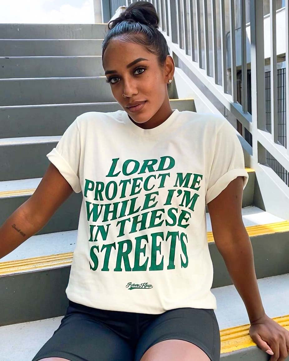 Lord Protect Me While I'm In These Streets Tee in Vintage White