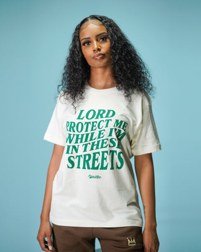 Lord Protect Me While I'm In These Streets Tee in Vintage White